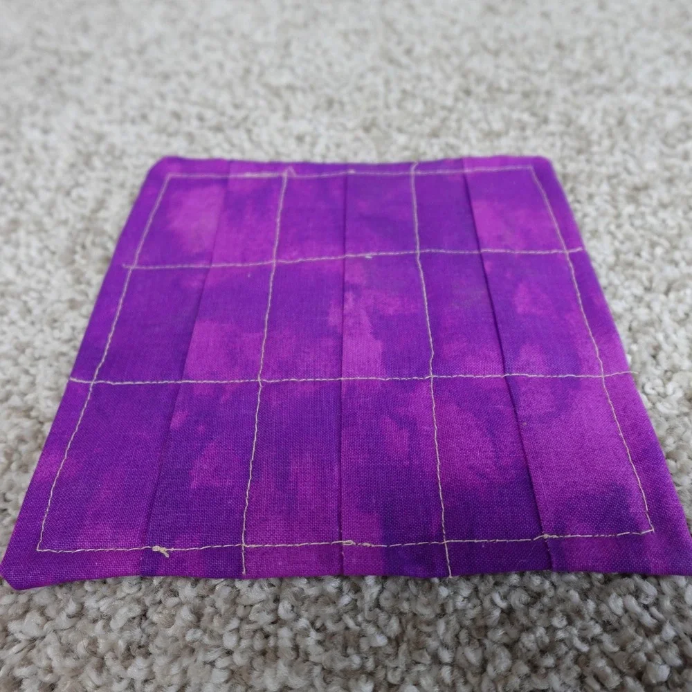 Handmade Quilted Purple Floral 9 Patch Mug Rug Cotton Coaster 6x6 Inch